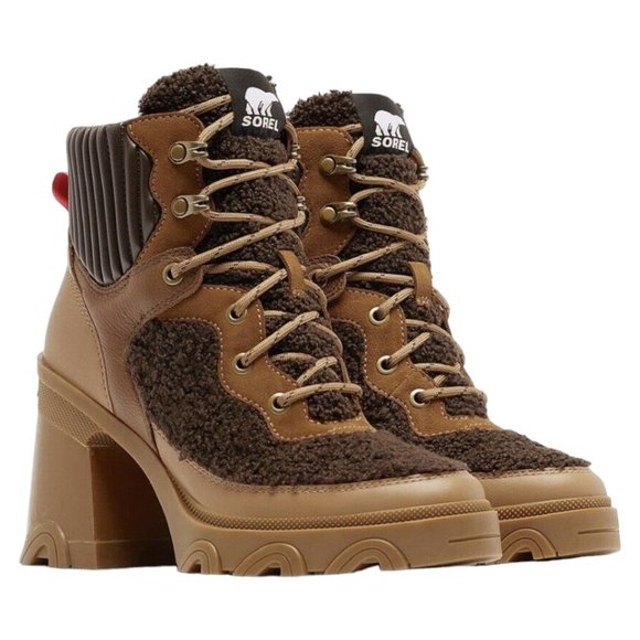 Sorel Women's Brex Heel Cozy Lace Bootie Boots IN BOX Tawny Buff Blackened Brown - Picture 1 of 10